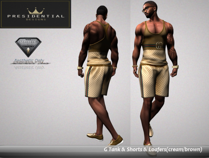 [PD] Guccii Tank-Shorts set (brown/cream)*