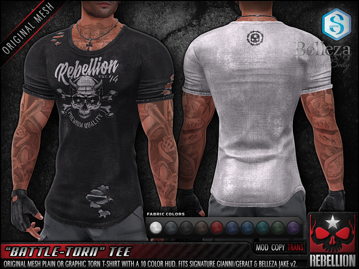 = REBELLION = "BATTLE-TORN" TEE - DEMO