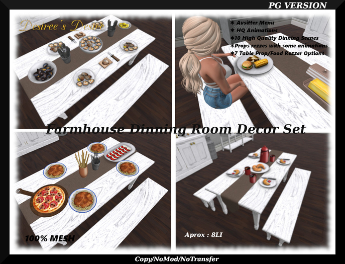::::Desiree's Desire:::: Farmhouse Dinning Table & Decor Set