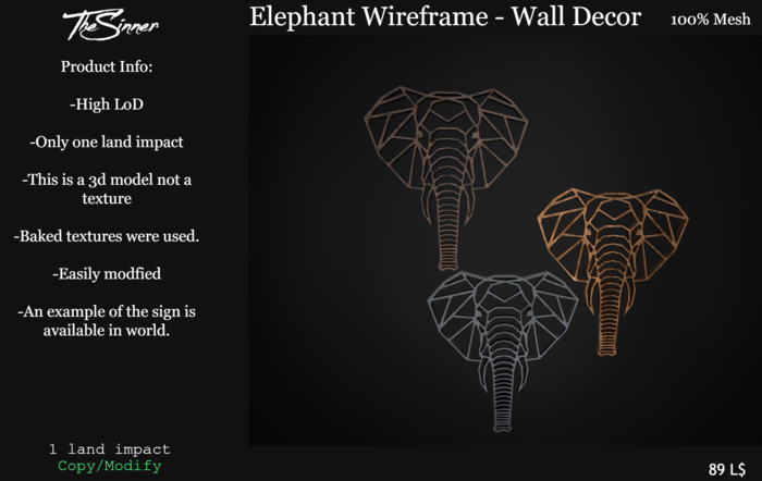 Elephant Wireframe - Wall Decor