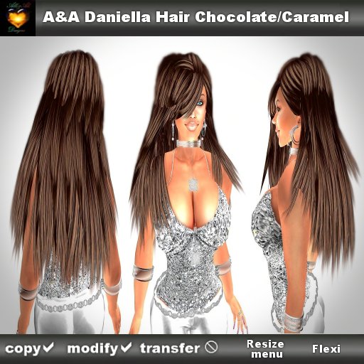 A&A Daniella Hair Chocolate/Caramel (long straight style with bangs)