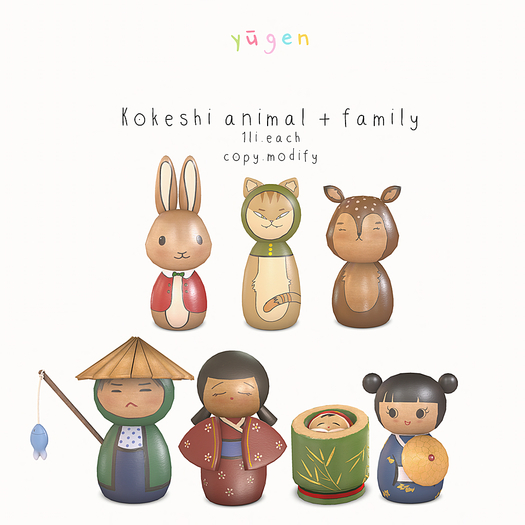 Yugen.// kokeshi animal + family pack.//  - packaged [add me]