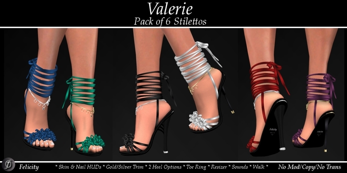 SALE! *Felicity* Valerie - Pack of 6 High Heels Stilettos (Shoes with 2 Heel Sizes)
