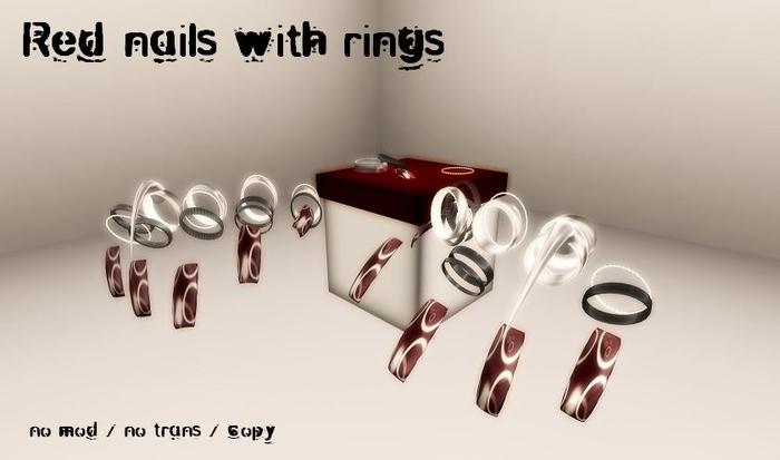 Red nails with rings