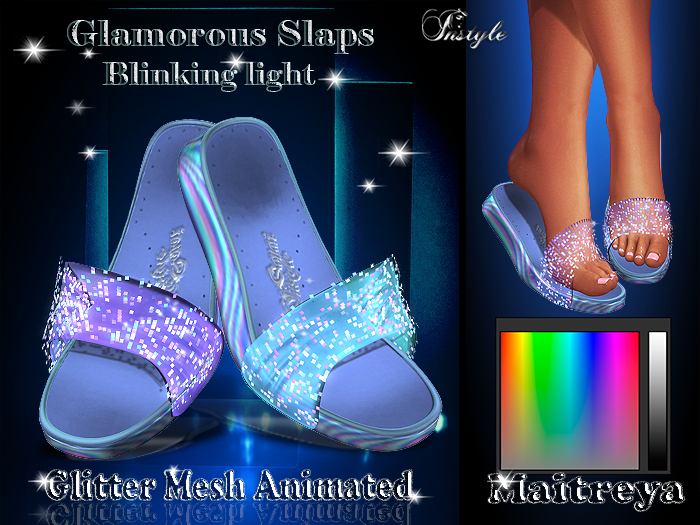 InStyl -Glamorous Flip Flops blink-Glitter Mesh Animated -v4-HUD COLOR-Maitreya