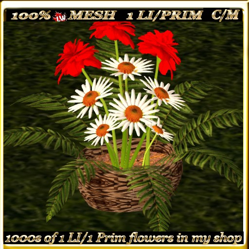 LW_ Mesh Carnations and Daisies Basket - Red White -1 Prim 1 LI