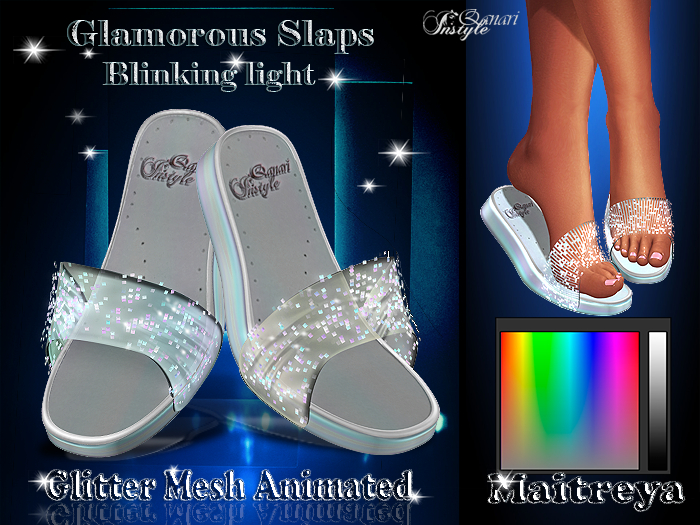 InStyl -Glamorous Flip Flops blink-Glitter Mesh Animated -v5-HUD COLOR-Maitreya