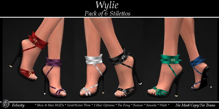SALE! *Felicity* Wylie Stilettos - Pack of 6 High Heels Stilettos (Shoes with 2 Heel Sizes, Gold or Silver Trim Options)