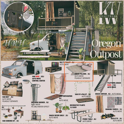 KraftWork Oregon Outpost . Shack Pouf+Pillows+Rug PG