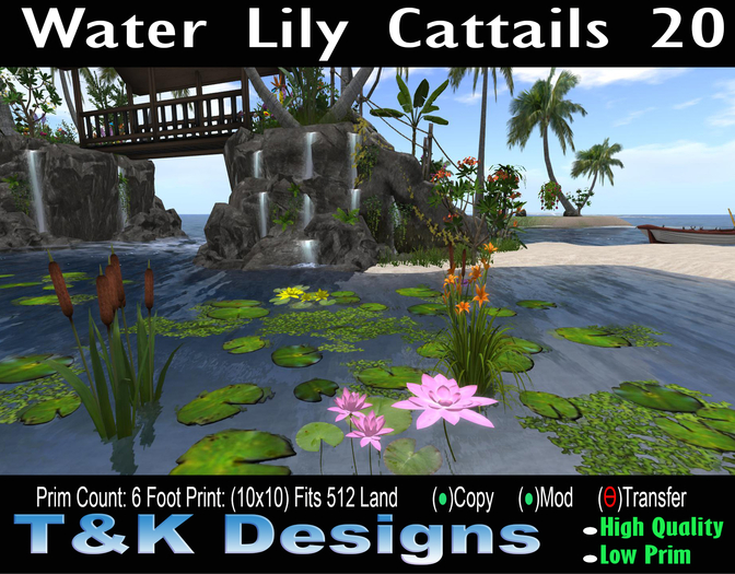 Pond Plants Water Lily+Cattails v20 Mesh(10x10)6PCM T&K Designs