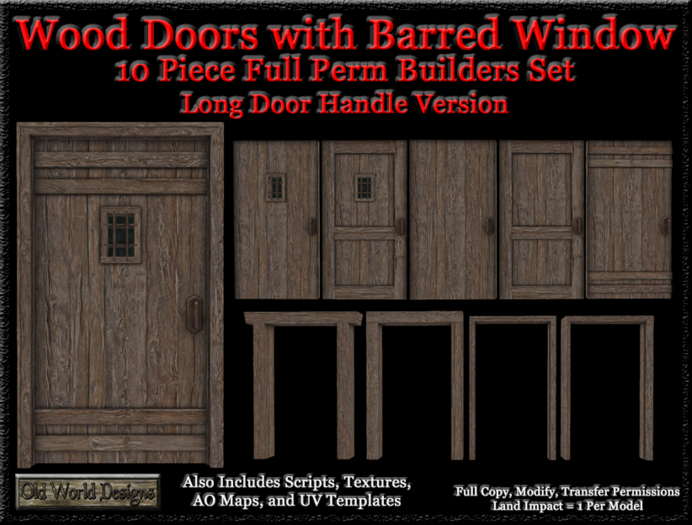 10 Piece wood doors bars long handle boxed