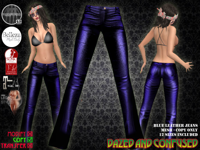 DEMO Blue Leather Jeans  - Mesh