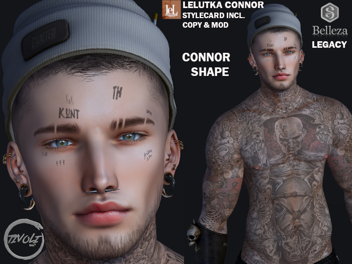 -Tivoli inc - Lelutka Connor Shape for Lelutka Connor head [BOM] - 3 Separate Body shape for Legacy Signature Belleza