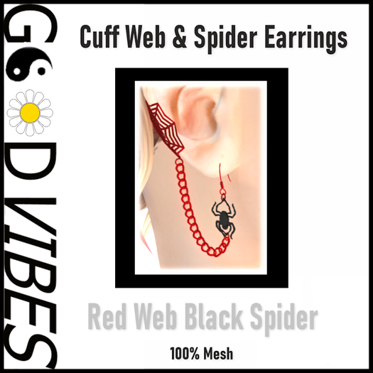 Red Cuff Black Spider Earrings * Add - Touch - UnPack