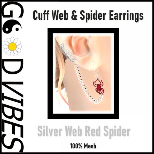Silver Cuff Red Spider Earrings * Add - Touch - UnPack