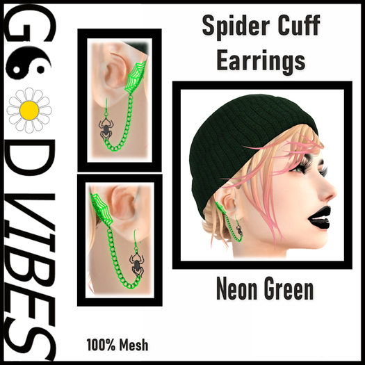 Cuff Spider Earrings NEON Green * Add - Touch - UnPack