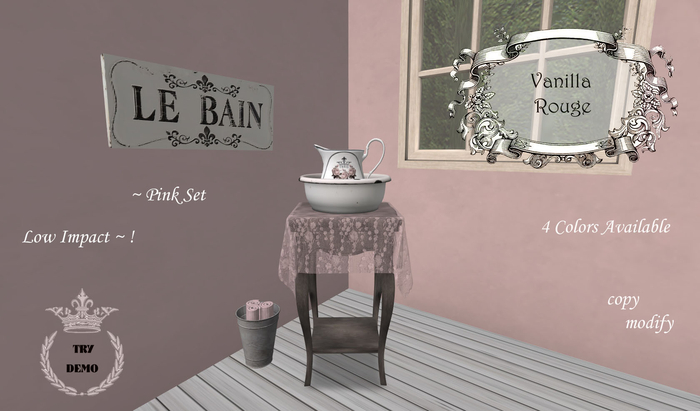 Victorian Wash Stand Set with Towels & Wood Sign PINK (boxed)
