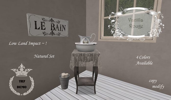 Victorian Wash Stand Set with Towels & Wood Sign NATURAL -boxed