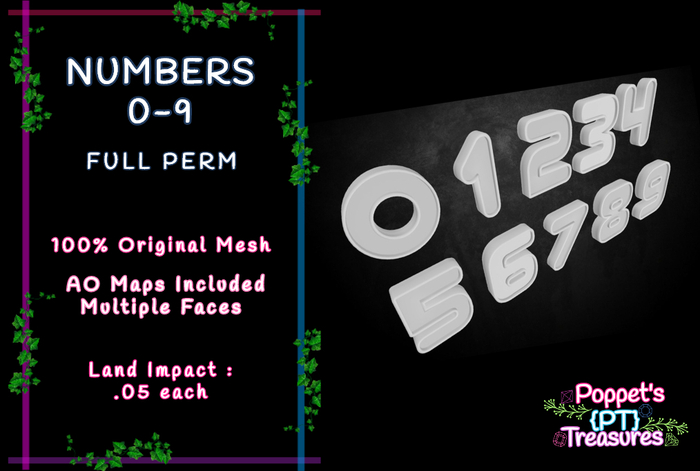 {PT} MESH NUMBERS 0-9 - FULL PERM