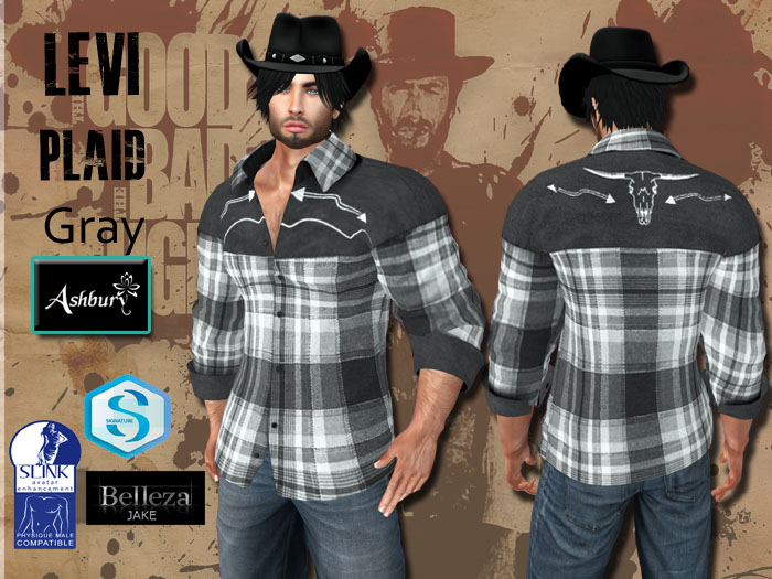 [ASHBURY] LEVI PLAID WESTERN SHIRTS-GRAY