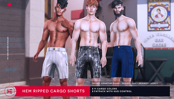 HEVO - Hem Ripped Cargo Shorts - Grey  B.