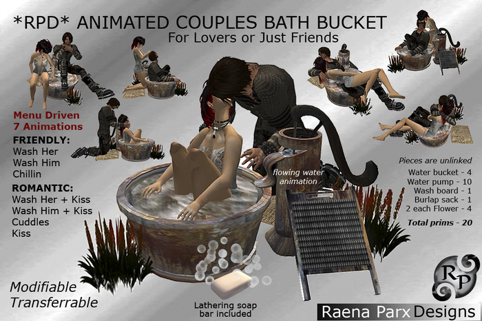 ANIMATED COUPLES BATH BUCKET - MENU DRIVEN  - *RPD*