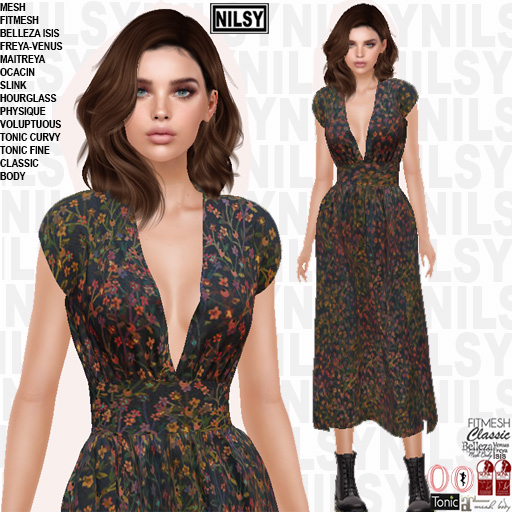 NILSY DITSY FALL DRESS WITH SIDE SLITS,ALL BODIES
