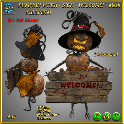 PUMPKIN WITCH - SIGN - WELCOME - MESH - FULLPERM