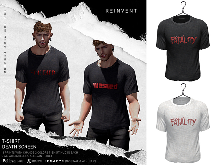 REINVENT I Death screen t-shirt I M-Kombat [Belleza Jake, Signature Gianni, Legacy male (original & athletic)]