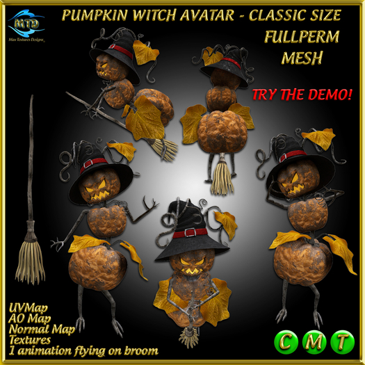 PUMPKIN WITCH AVATAR - FULLPERM - CLASSIC - MESH