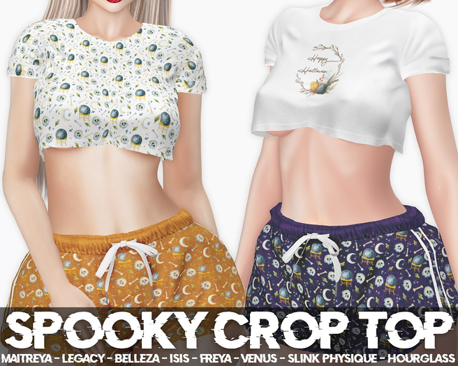 - OX Apparel - Spooky Crop Top (Pattern & Happy Hallloween)