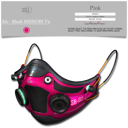 :::SOLE::: SA - Mask SHINOBI V2 (Pink)