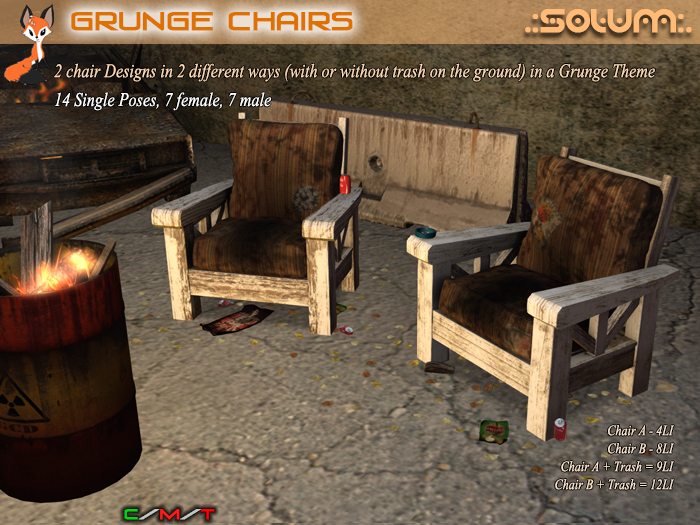 .Solum. Grunge Wood Chairs Set 2 - Single Sits ... mesh with 14 single sit animations