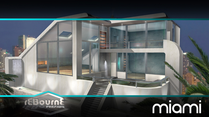 rebourne Miami UNFURNISHED ground version ( Miami vice, Florida, USA - Modern Art Nuevo - Waterfall, Palm tree, Sharks )