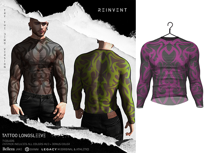 REINVENT I Tattoo longsleeve I Pink [Belleza Jake, Signature Gianni, Legacy male (original & athletic)]