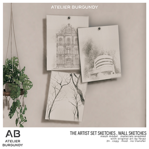 Atelier Burgundy . Artist Set Sketches . Wall Sketches