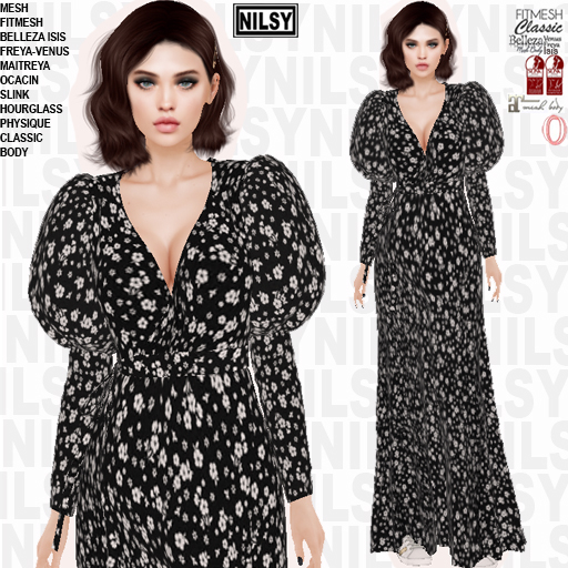 NILSY PUFF SLEEVE LONG DITSY DRESS,ALL BODIES