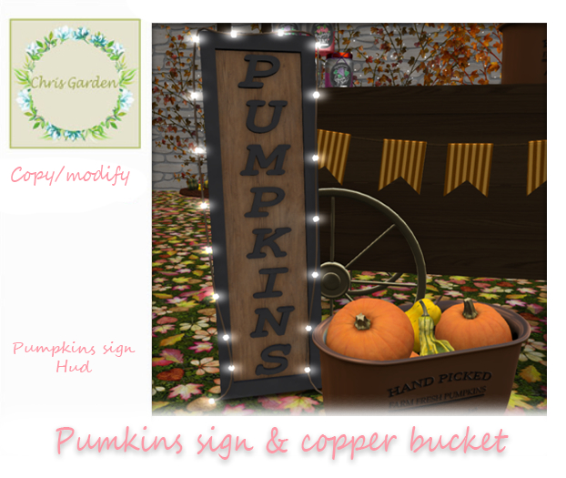 C*Pumpkins sign& copper bucket