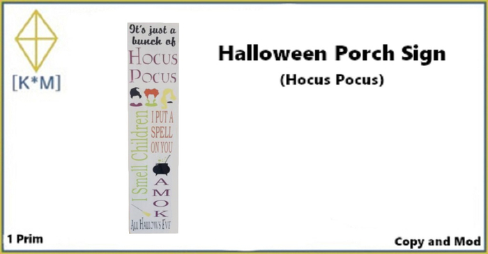 [K*M] Halloween Porch Sign (Hocus Pocus)