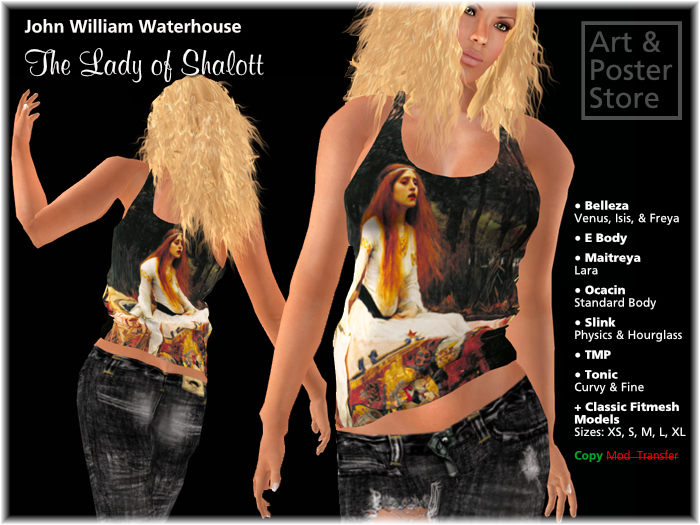LADY OF SHALOTT J W Waterhouse | Pre-Raphaelite Arty Tank Top | Multi Model Fitmesh