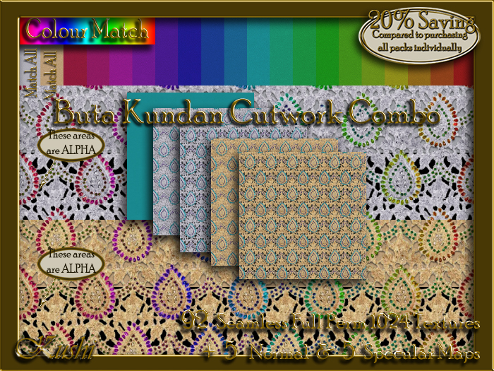 Buta Kundan Cutwork Combo Seamless Texture Set