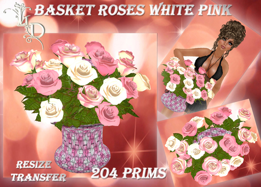 Basket Roses White Pink