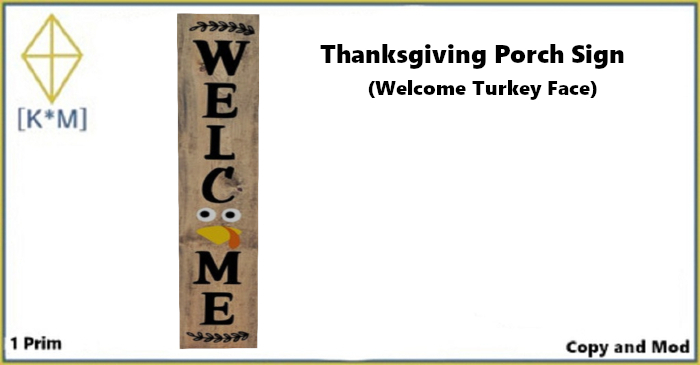 [K*M] Thanksgiving Porch Sign (Welcome Turkey Face)