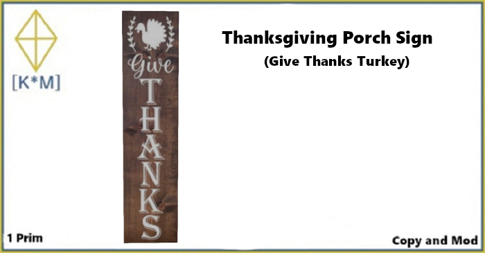 [K*M] Thanksgiving Porch Sign (Give Thanks Turkey)