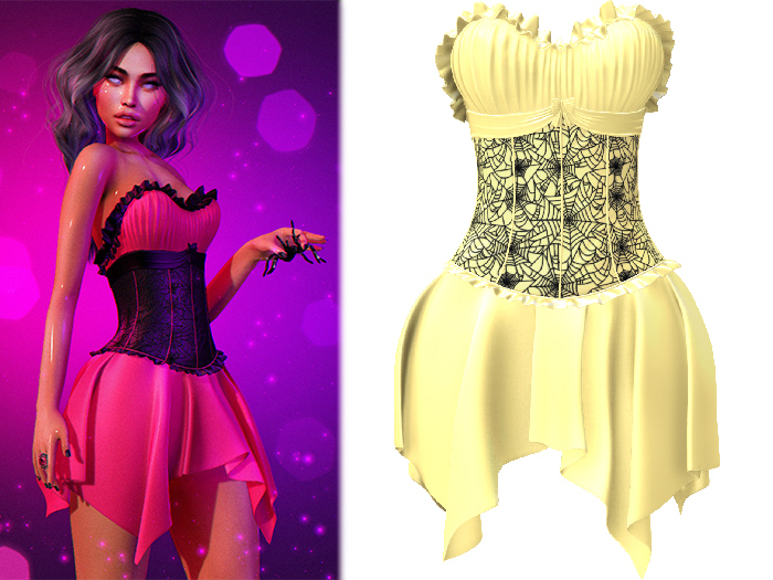 Second Life Marketplace Rosina Ruffled Corset Dress [Lemon Yellow