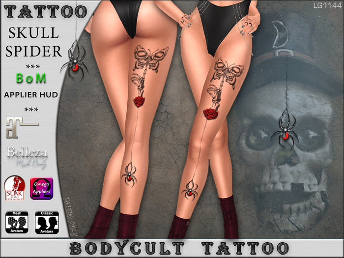 HALLOWEEN BodyCult Tattoo Skull Spider Leg LG1144