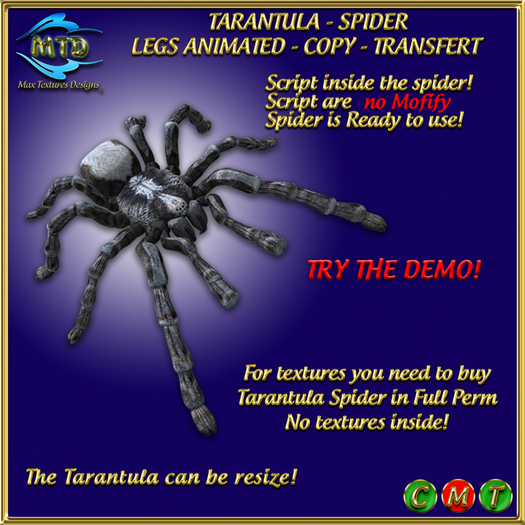 TARANTULA - SPIDER - LEGS ANIMATED - MESH - COPY-TRANSFERT