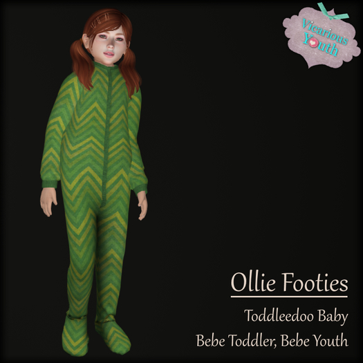 {V*Y} Ollie Footies - Green Chevron