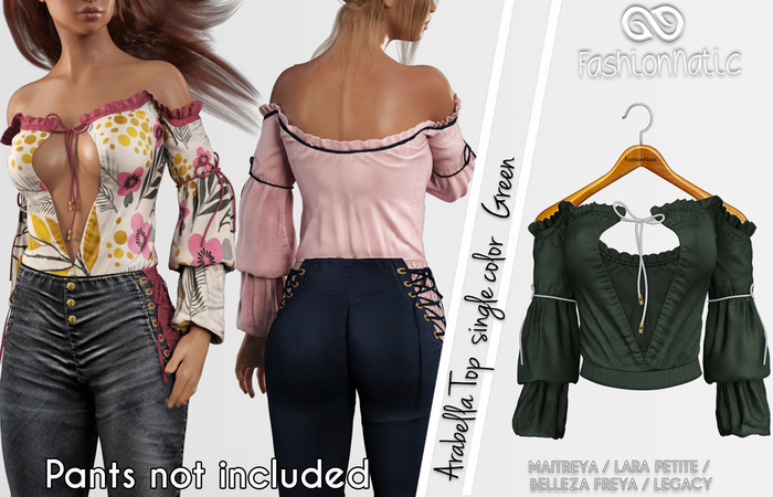 FashionNatic Arabella Top Green - Maitreya, Lara Petite, Belleza Freya, Legacy