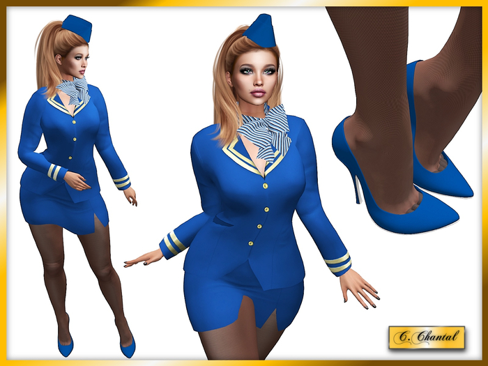 C.CHANTAL Stewardess / Flight Attendant Uniform BLUE [Maitreya]